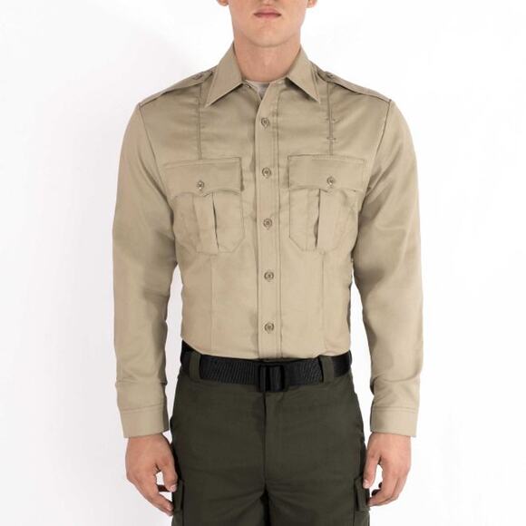Blauer Long Sleeve Tactical Shirt Mens ZIP FRONT Size 18 32-33 Silver Tan Khaki - Picture 3 of 9